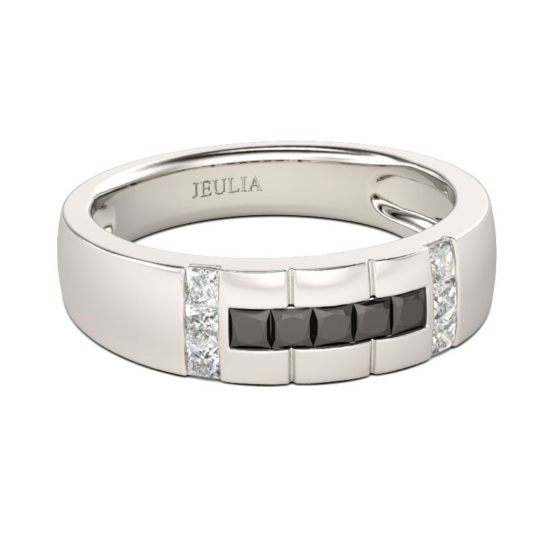 Simple Princess Cut Sterling Silver Men's Band