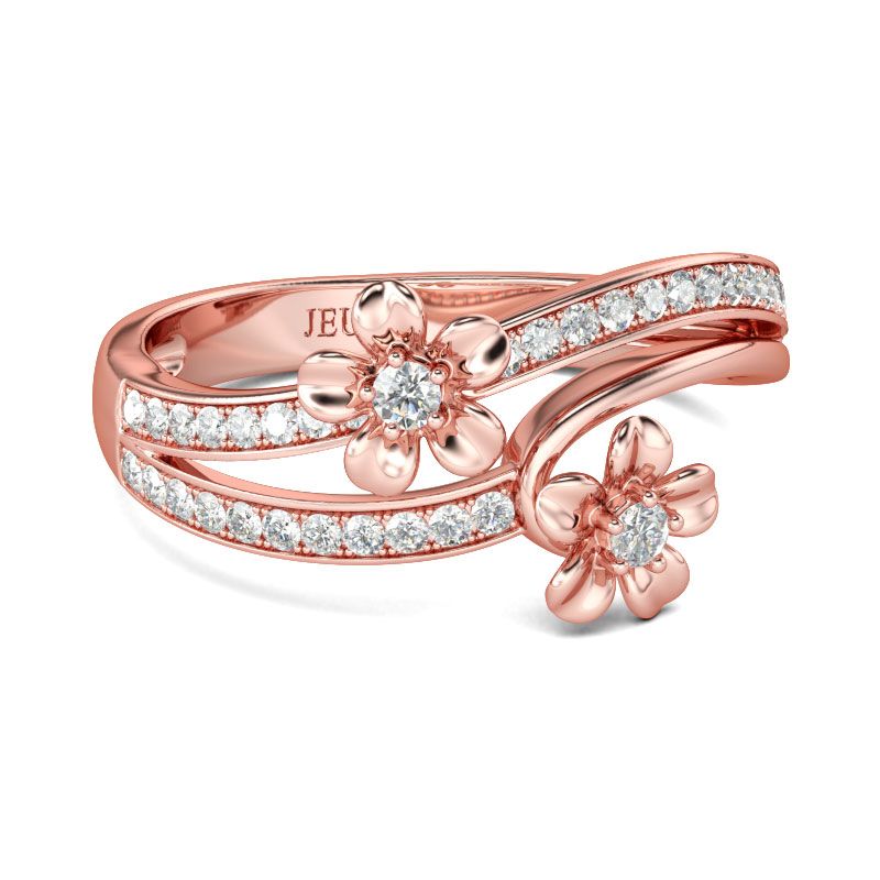 Rose Gold Tone Flower Round Cut Sterling Silver Ring