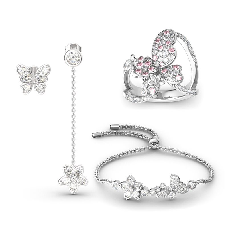 Flower and Butterfly Sterling Silver Jewelry Set