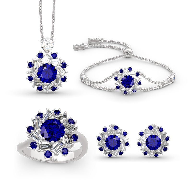 Halo Round Cut Sterling Silver Jewelry Set