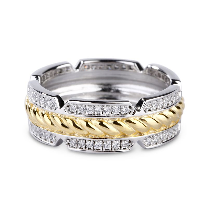 Two Tone Rope Sterling Silver Men's Band