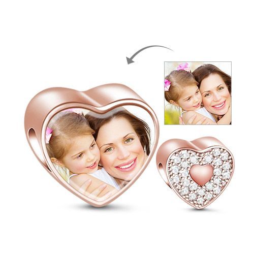 Rose Gold Heart Photo Charm Sterling Silver