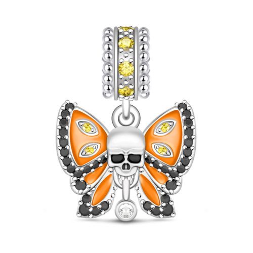 Butterfly With Skull Charm Sterling Silver