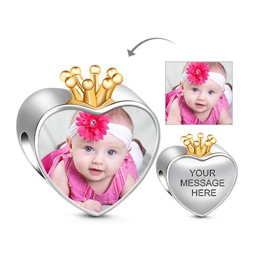 Golden Crown Heart Engravable Charm Sterling Silver