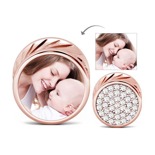 Rose Gold Round Shape Photo Charm Sterling Silver