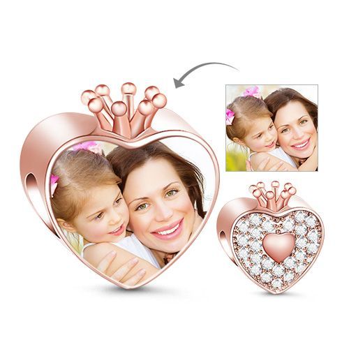 Rose Gold Crown Heart Photo Charm Sterling Silver