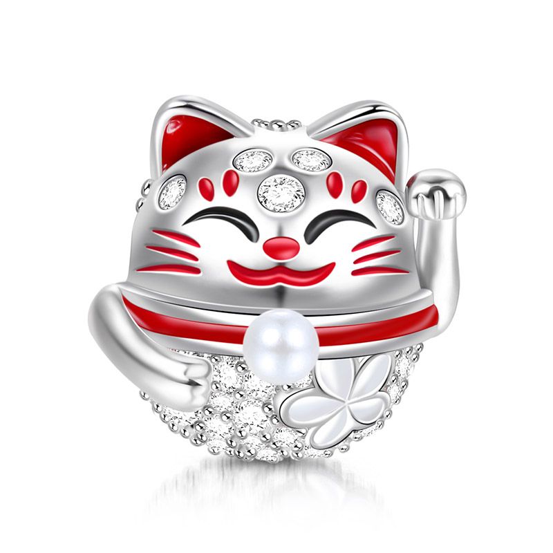 "Wish You Luck" Lucky Cat Sterling Silver Charm