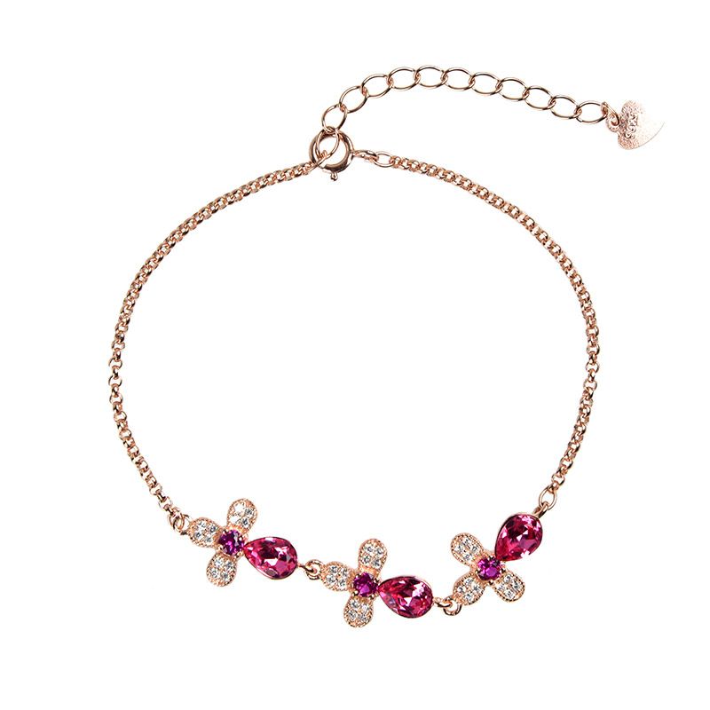 Rose Gold Tone Floral Sterling Silver Bracelet