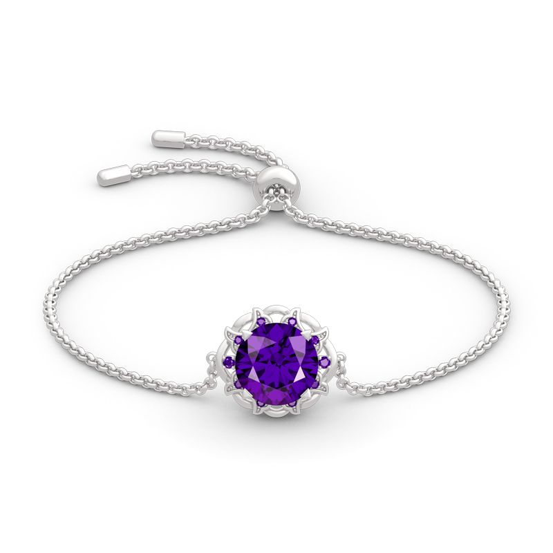 Amethyst Flower Round Cut Sterling Silver Bracelet