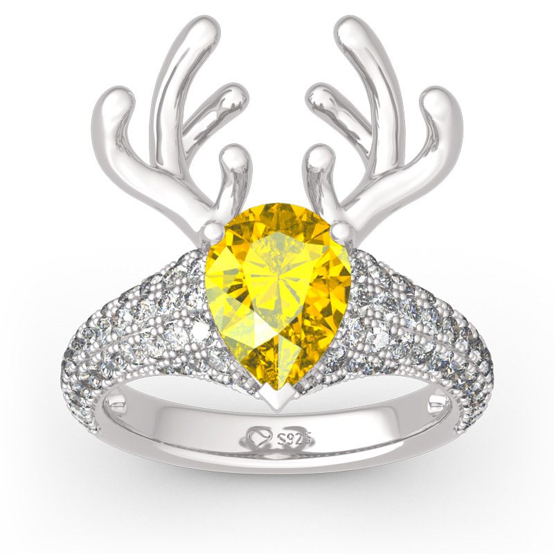 “Christmas Reindeer”Antler Pear Cut Sterling Silver Animal Ring