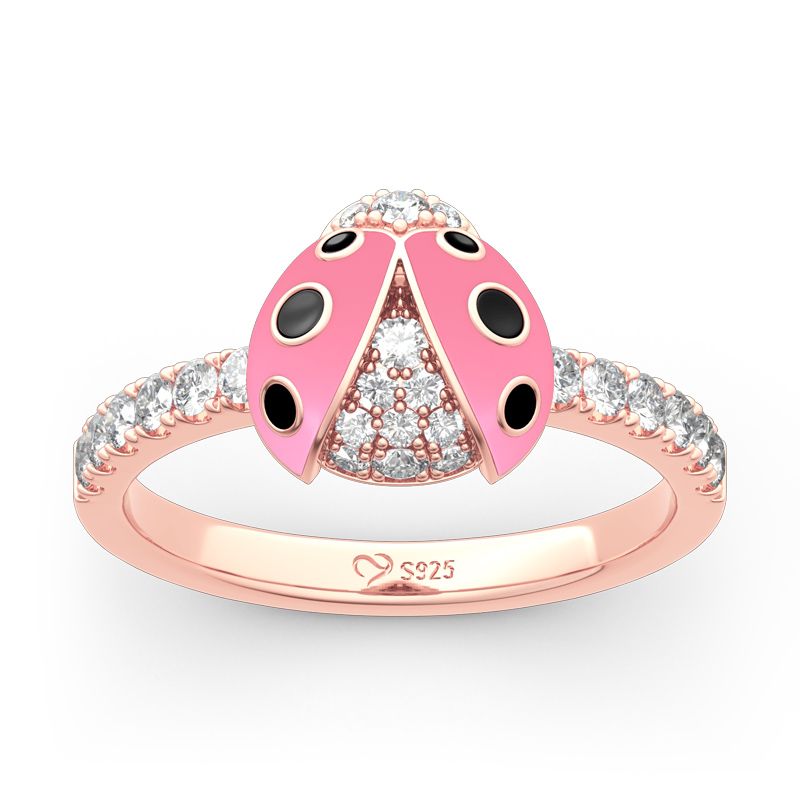 Lucky Pink Ladybug Sterling Silver Ring