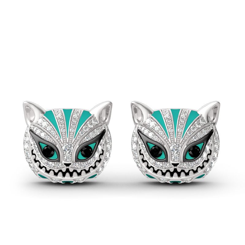 "Grinning Like a Cheshire Cat" Sterling Silver Enamel Earrings