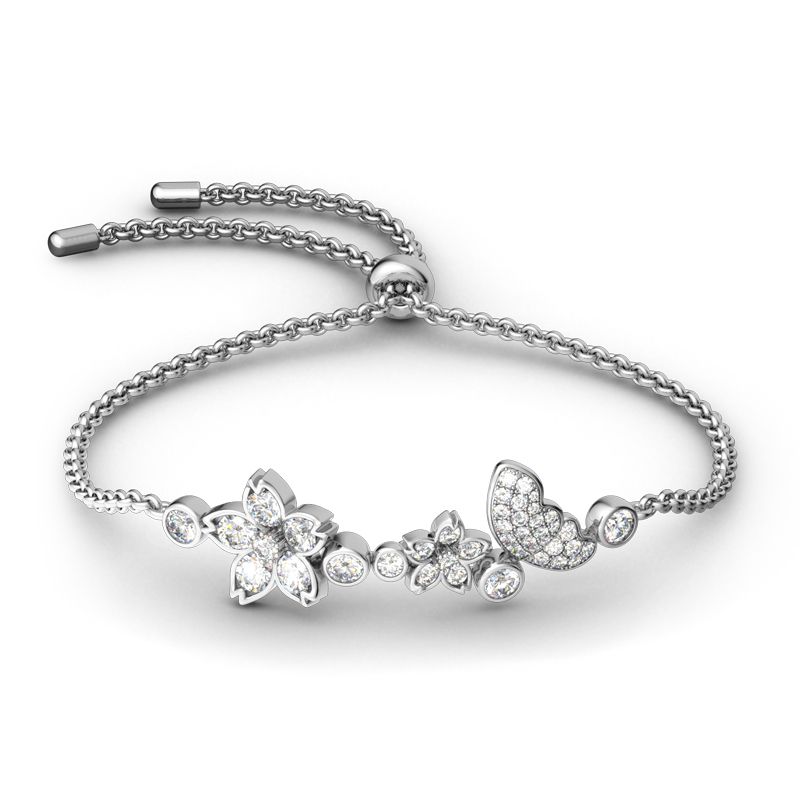 Flower and Butterfly Sterling Silver Bolo Bracelet