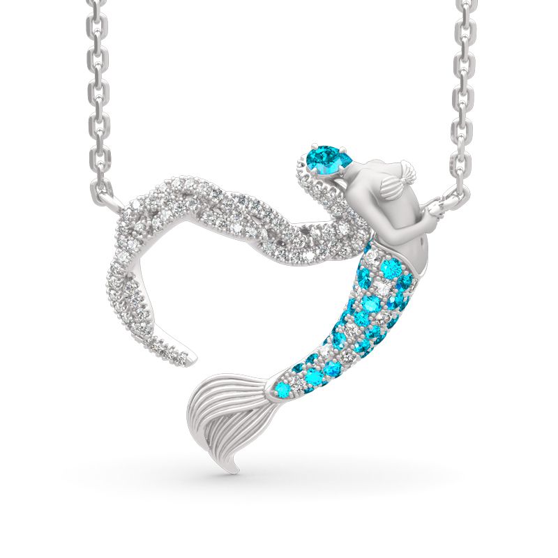 "Ocean's Light" Sterling Silver Mermaid Gift Necklace for Valent