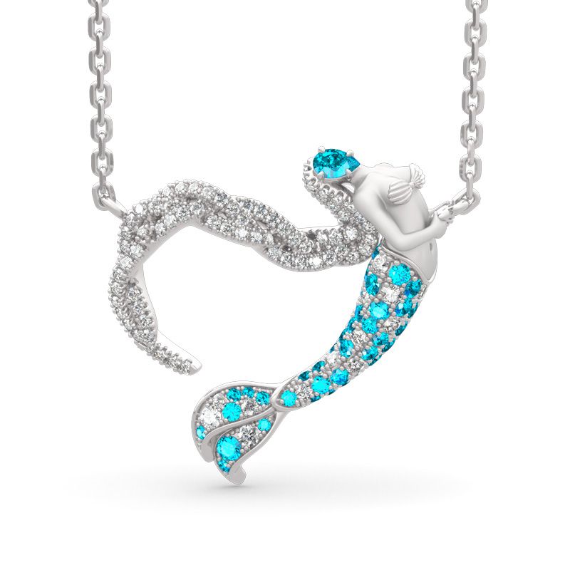 "Ocean's Light" Sterling Silver Mermaid Gift Necklace for Valent