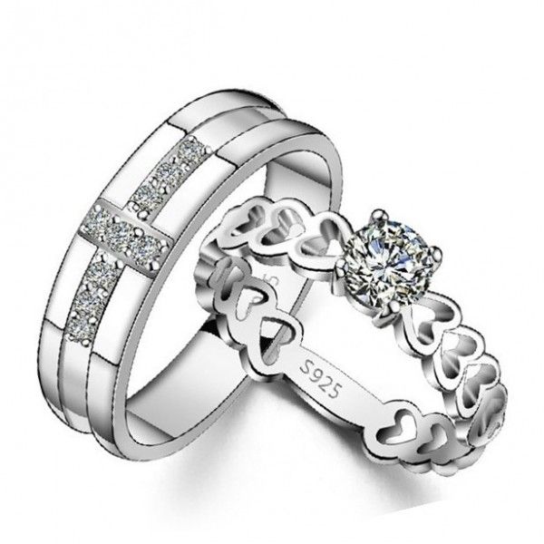 Exquisite Round Cut Sterling Silver Couple Rings