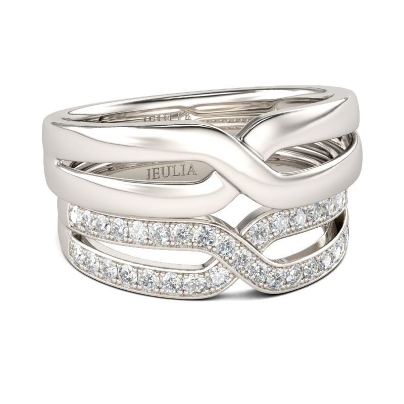 Crossover Round Cut Sterling Silver Band Set