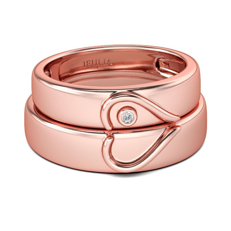 Rose Gold Tone Heart Design Sterling Silver Band Set