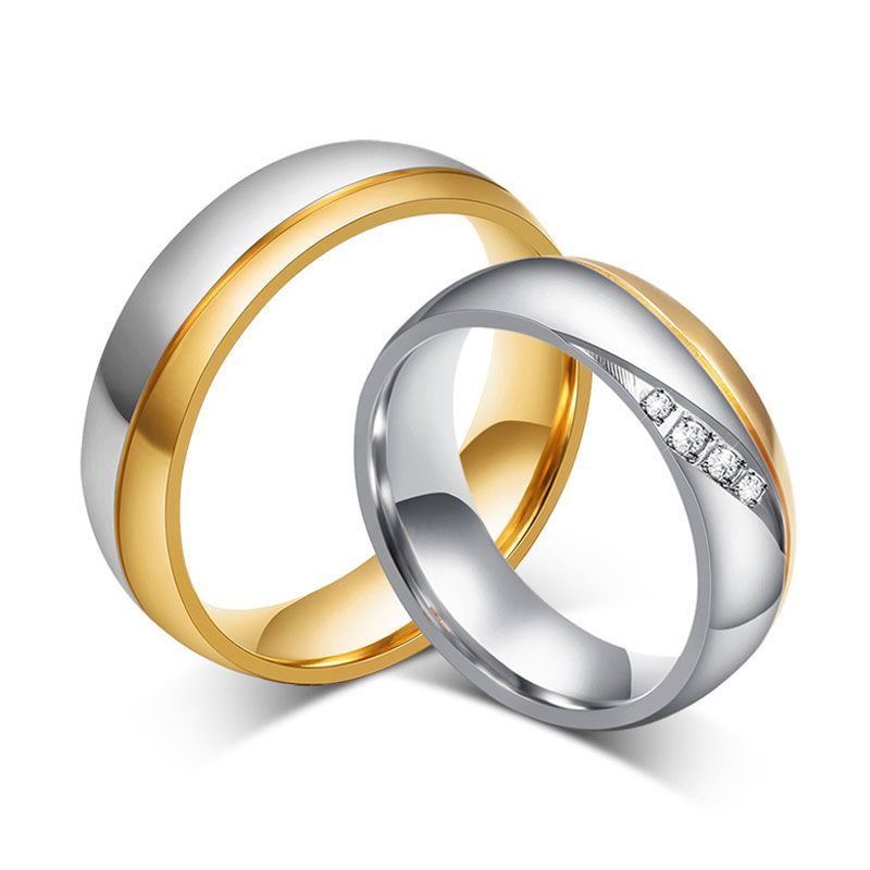 Two Tone Titanium Steel Couple Rings