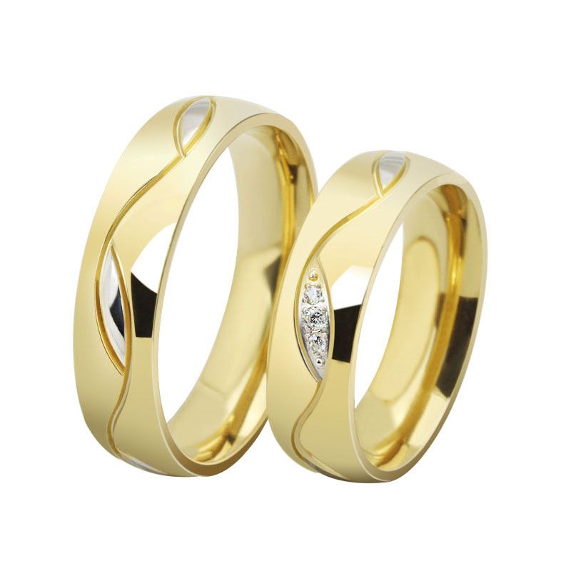 Gold Tone Titanium Steel Couple Rings