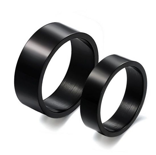 Simple Black Stainless Steel Couple Rings