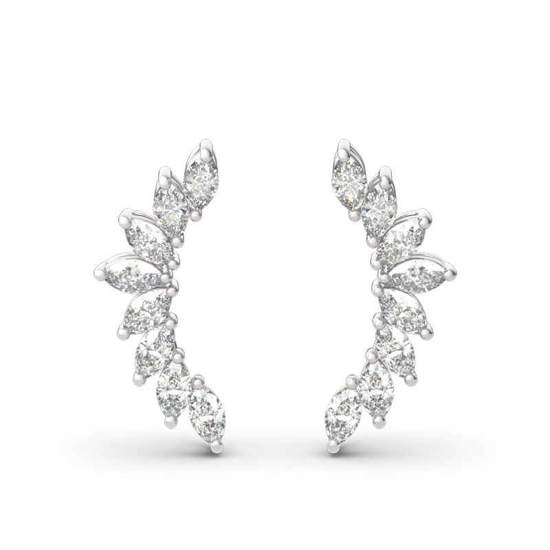 Leaves Marquise Cut Sterling Silver Climber Earrings