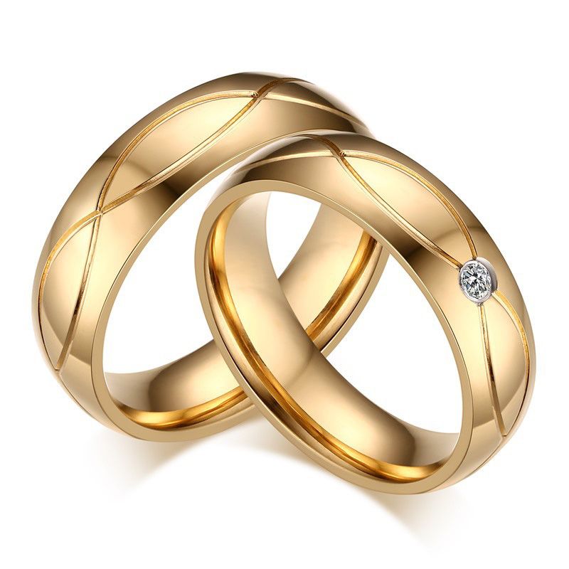 Gold Tone Couple Rings Titanium Steel