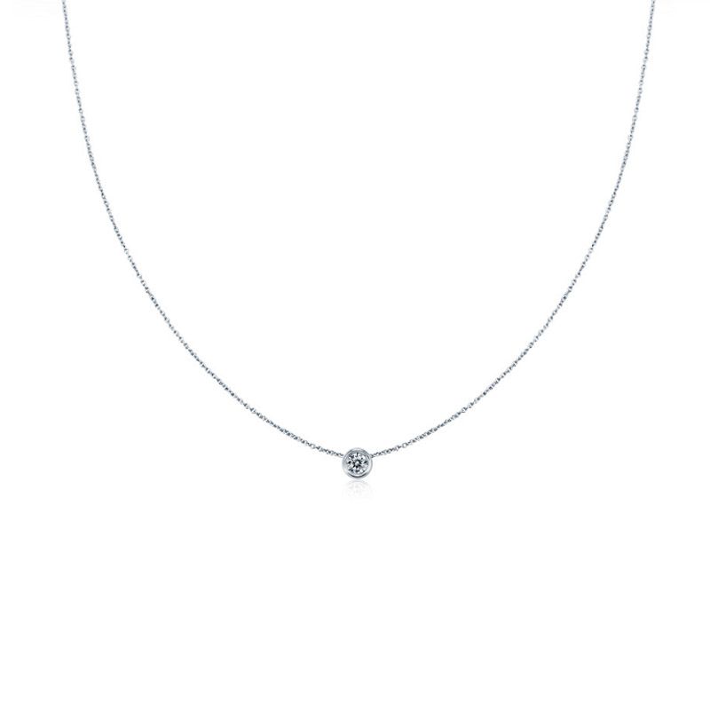 Simple Round Cut Stone Pendant Sterling Silver Necklace