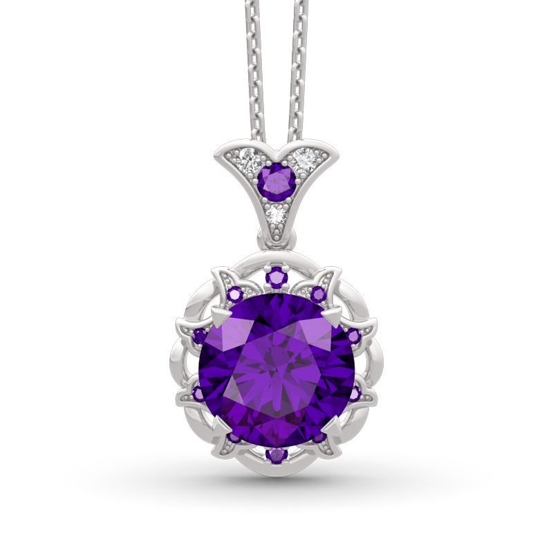 Amethyst Flower Round Cut Sterling Silver Necklace