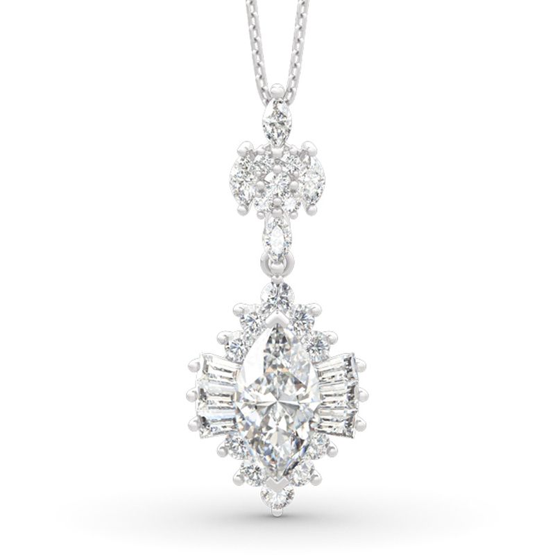 Dazzling Halo Marquise Cut Sterling Silver Necklace