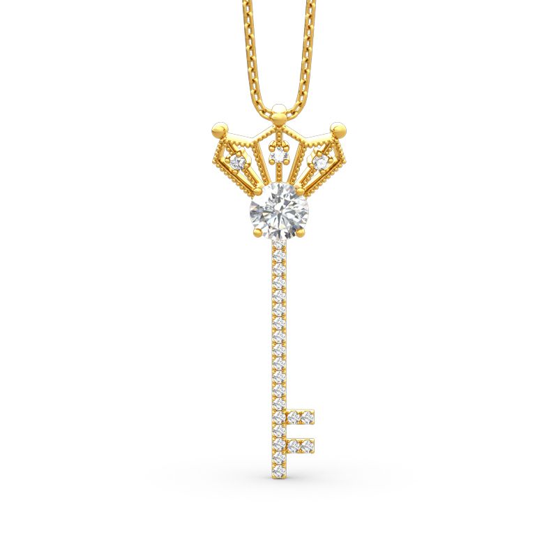 Crown And Key Round Cut Sterling Silver Necklace