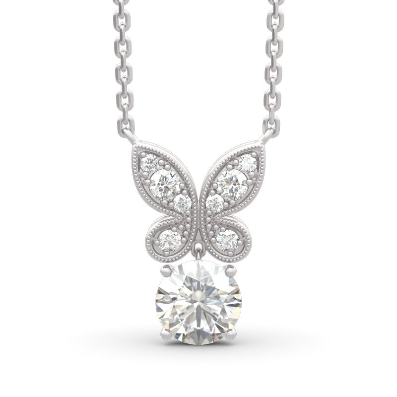 Butterfly Round Cut Sterling Silver Necklace