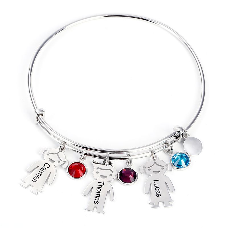 Bangle Bracelet with Kids Charms in Sterling Silver