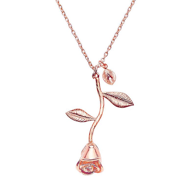 Rose With Initial Necklace Sterling Silver