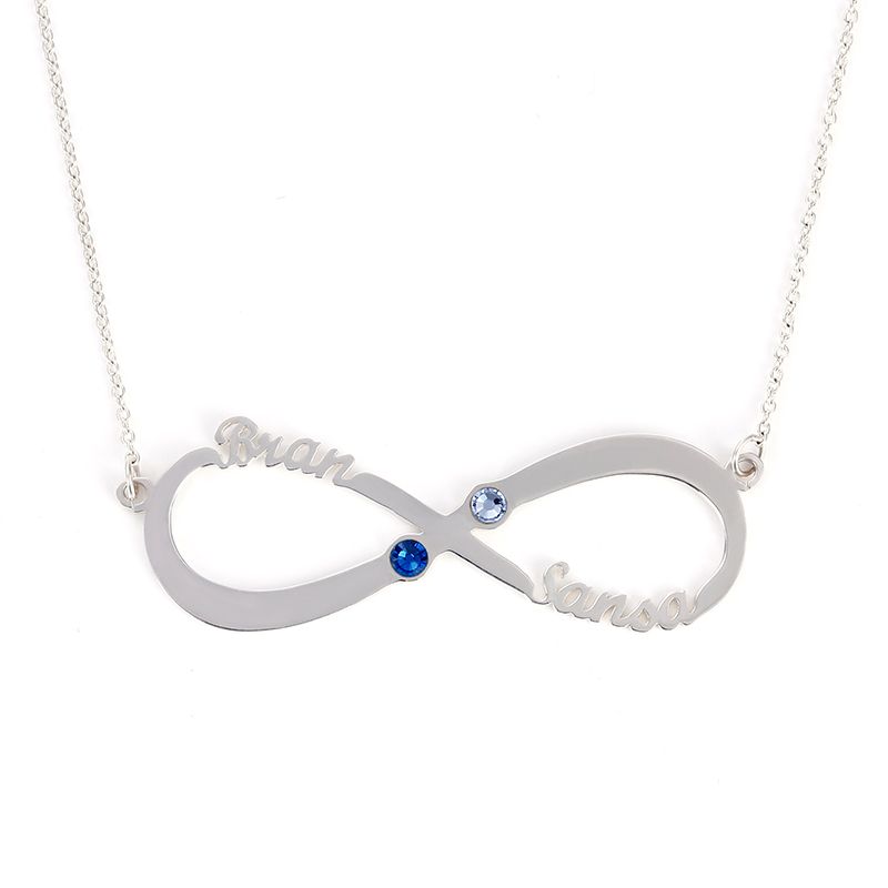 Two Name Infinity Necklace with Birthstones Sterling Silver