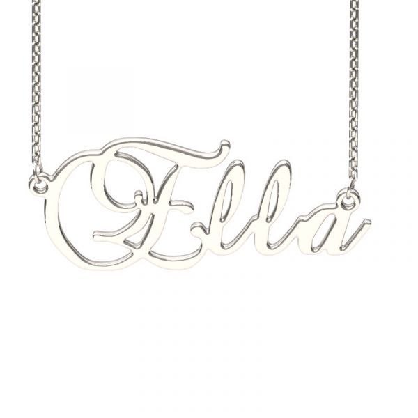 Silver Brockscript Style Name Necklace