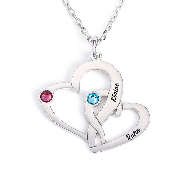 Loving Heart Engraved Necklace With Birthstones Sterling Silver