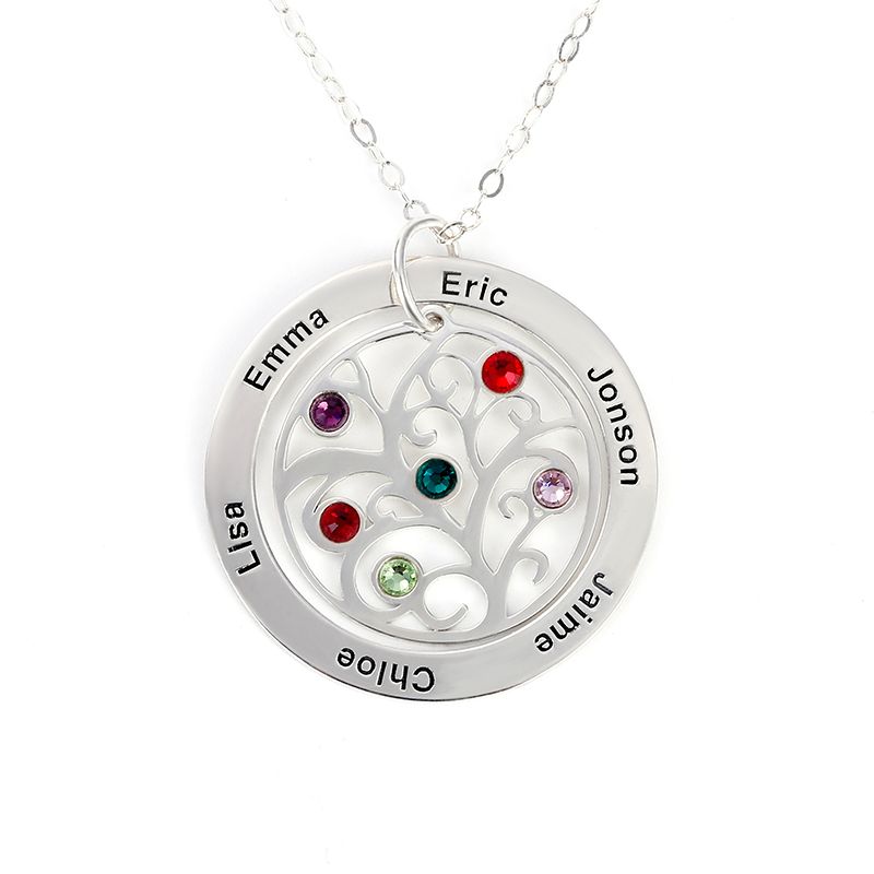 Family Tree Necklace with Birthstones Sterling Silver