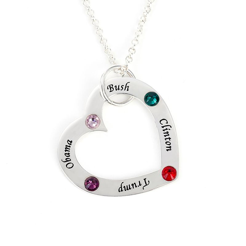 Heart Family Necklace with Birthstones Sterling Silver