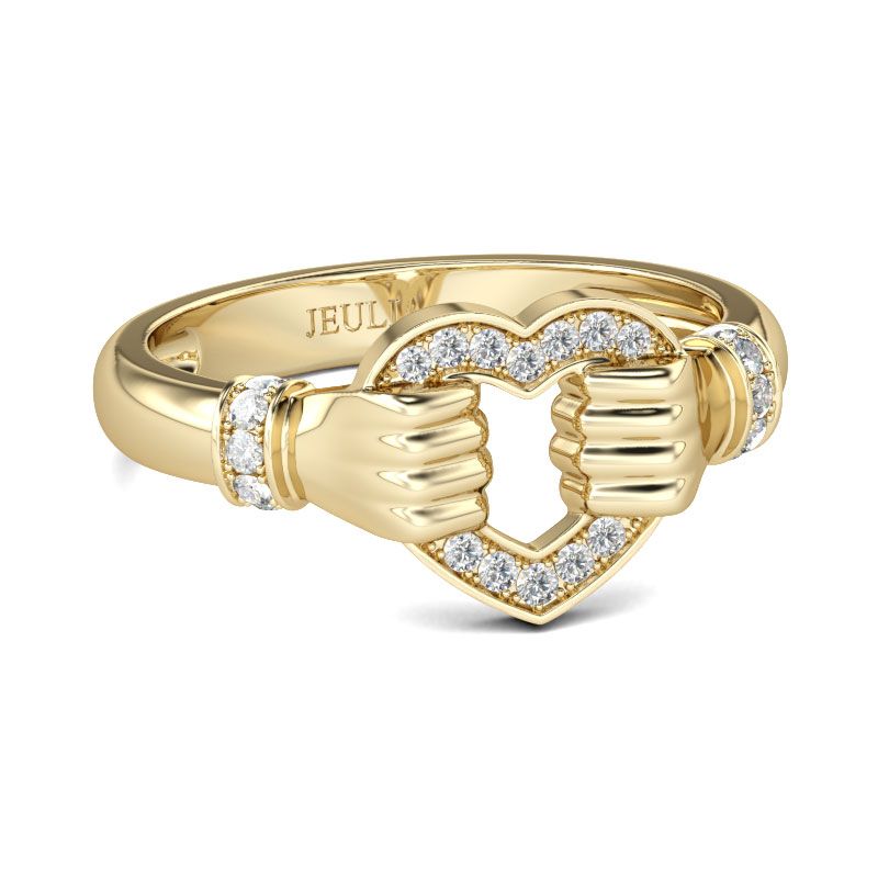 Gold Tone Heart Design Sterling Silver Cocktail Ring