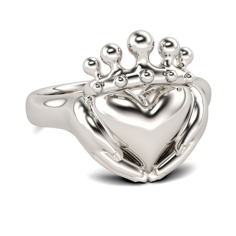 Polished Heart Shape Sterling Silver Claddagh Ring