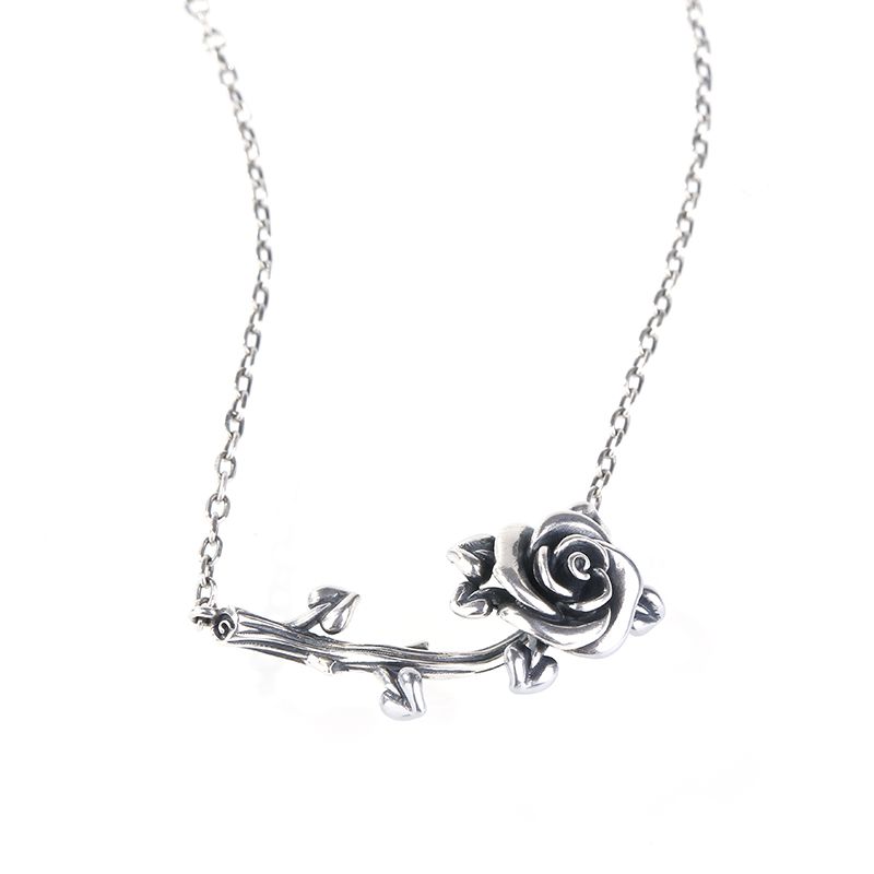 Heart Leaves Rose Branch Necklace