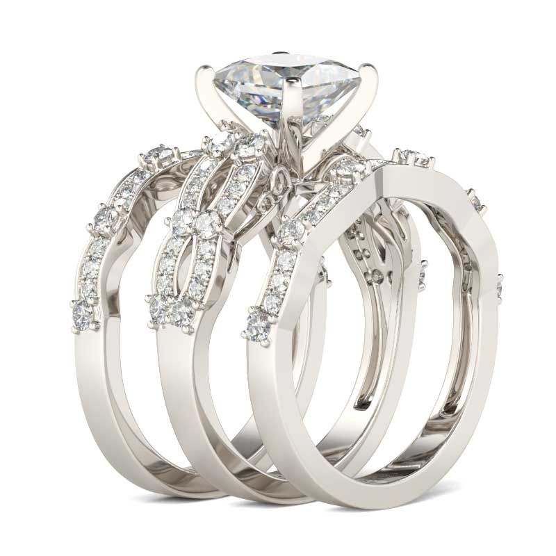 3PC Princess Cut Sterling Silver Ring Set