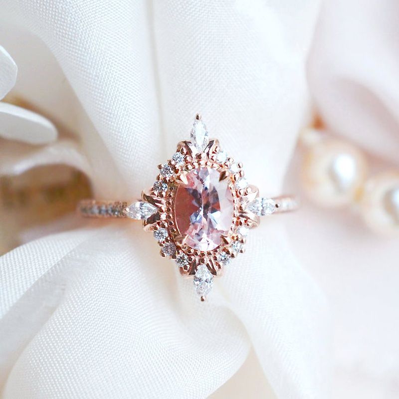 Oval Cut Vintage Synthetic Morganite Sterling Silver Ring