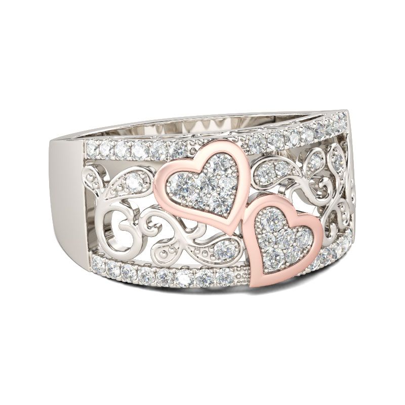 Heart Round Cut Sterling Silver Women's Band