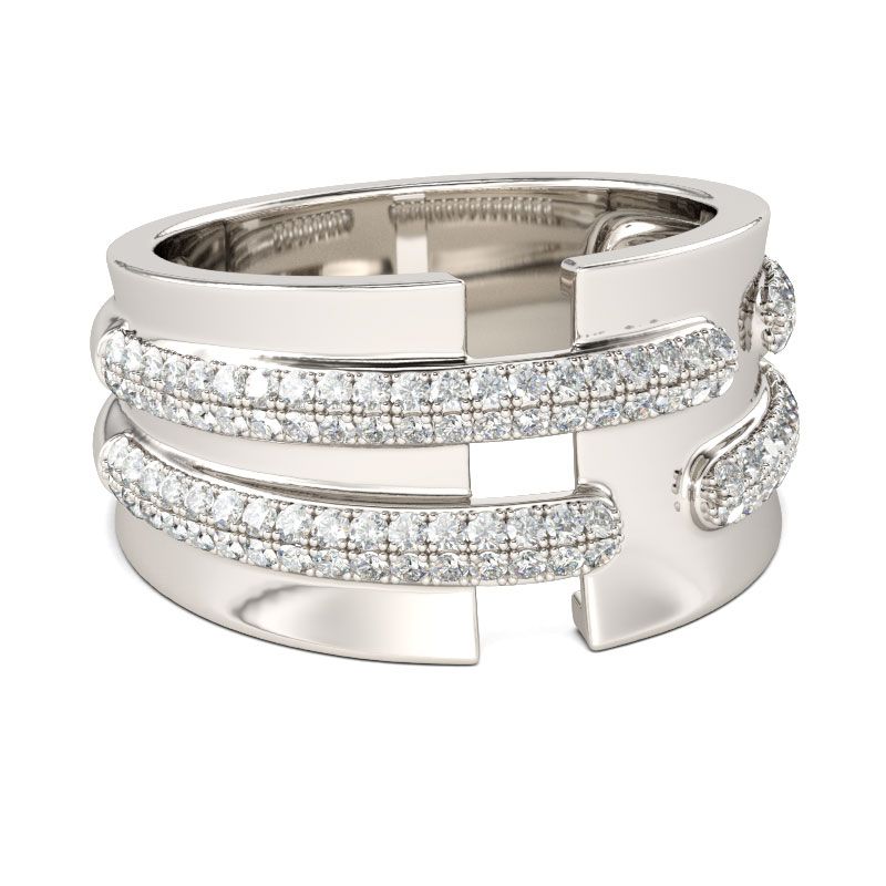 Wide Round Cut Sterling Silver Women's Band