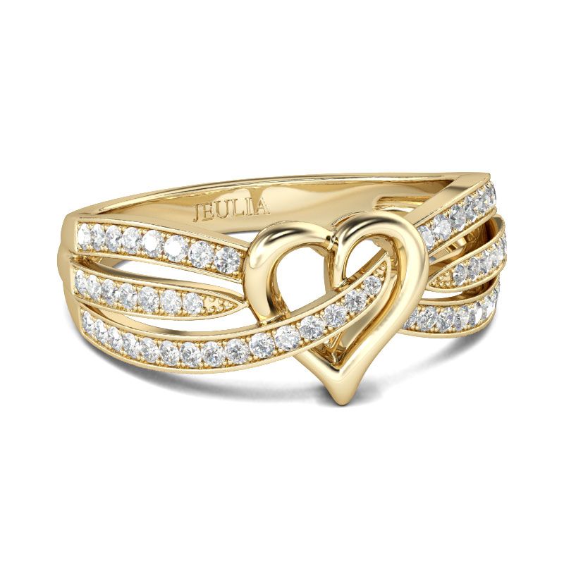 Gold Tone Heart Design Round Cut Sterling Silver Women's Band