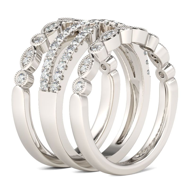 3PC Round Cut Sterling Silver Women's Band