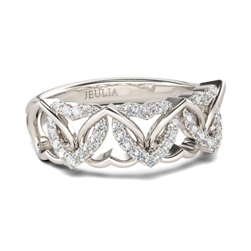 Interlocking Hearts Round Cut Sterling Silver Women's Band