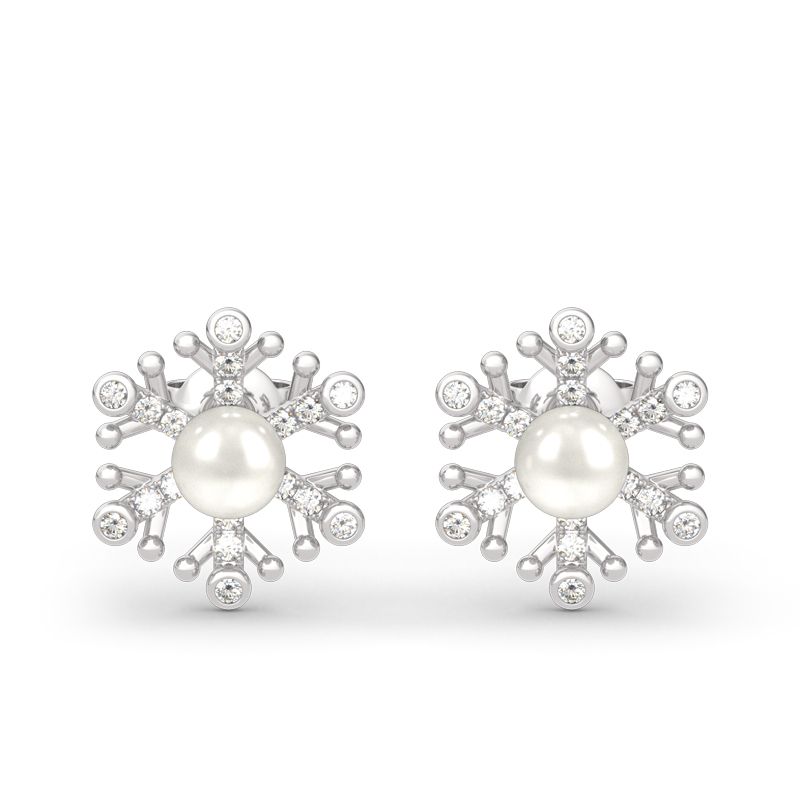 Snowflake Cultured Pearl Sterling Silver Stud Earrings